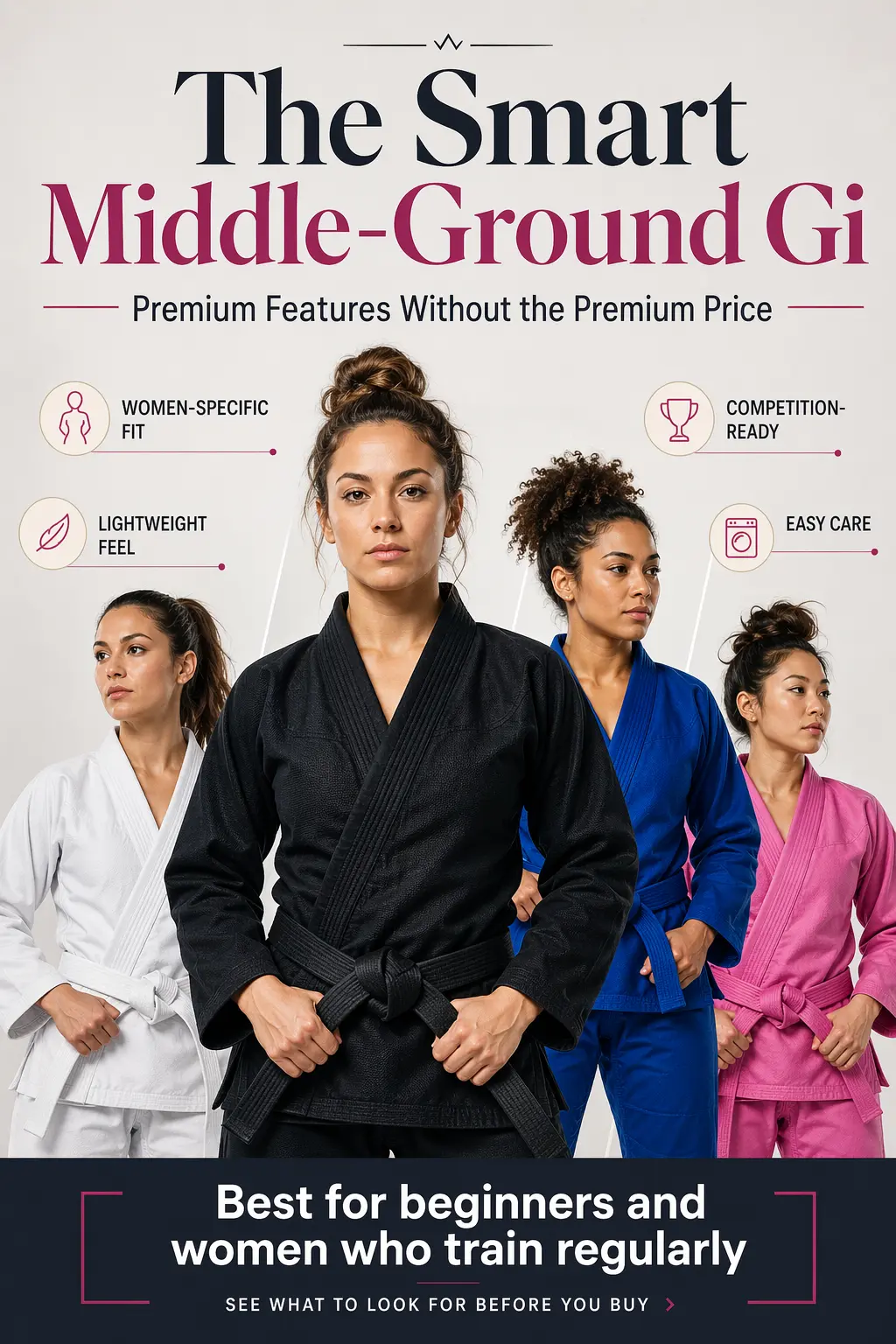 Woman in white BJJ gi tying her belt — beginner's guide to choosing a gi
